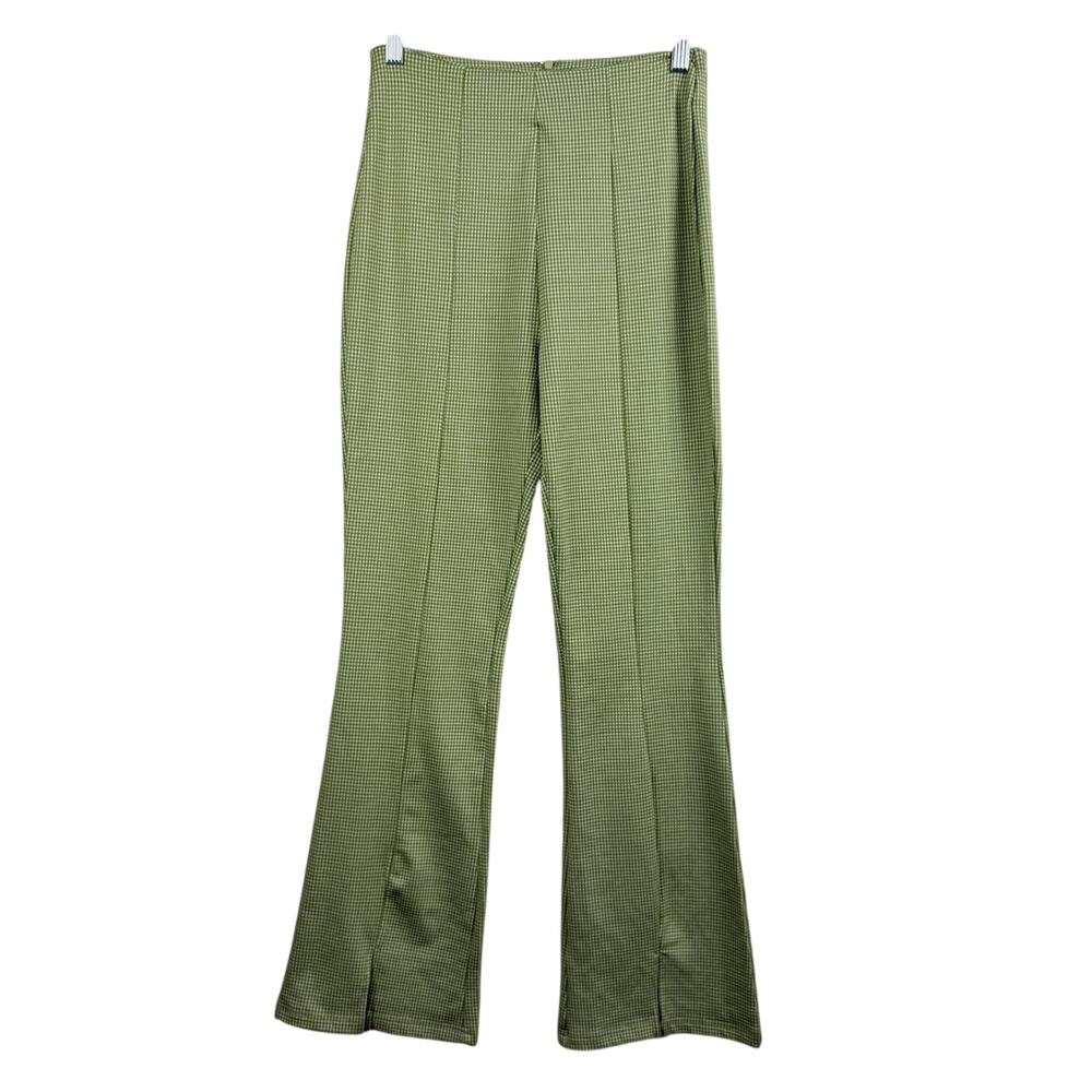 NWOT Gingham Plaid Green White Le Lis Flare Leg Pants Small High Waisted Preppy